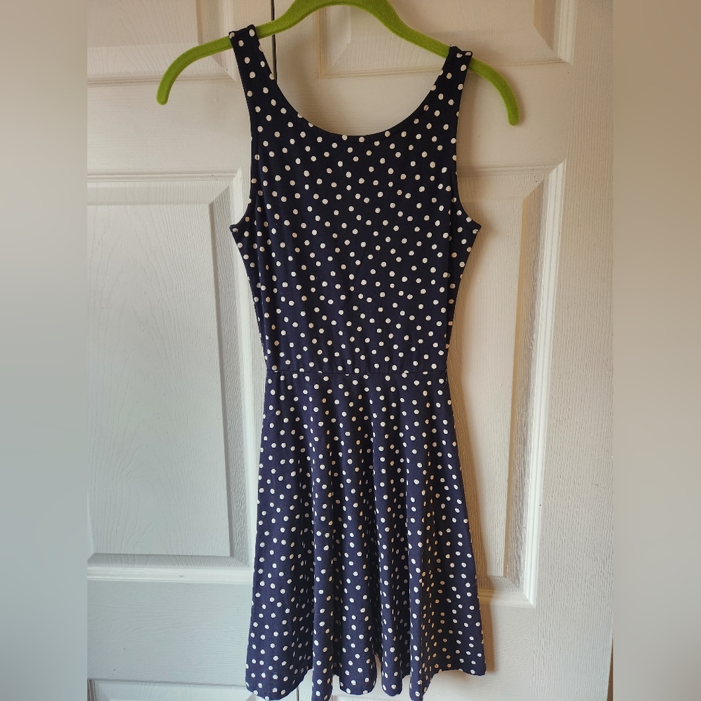 H&M Navy White Polka Dot Lowback Dress